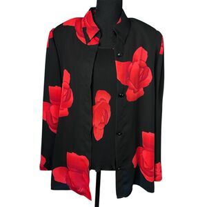 Vtg Perceptions Womens Black Rose 2 Piece Set Sz 10 Floral Quiet Luxury Layered